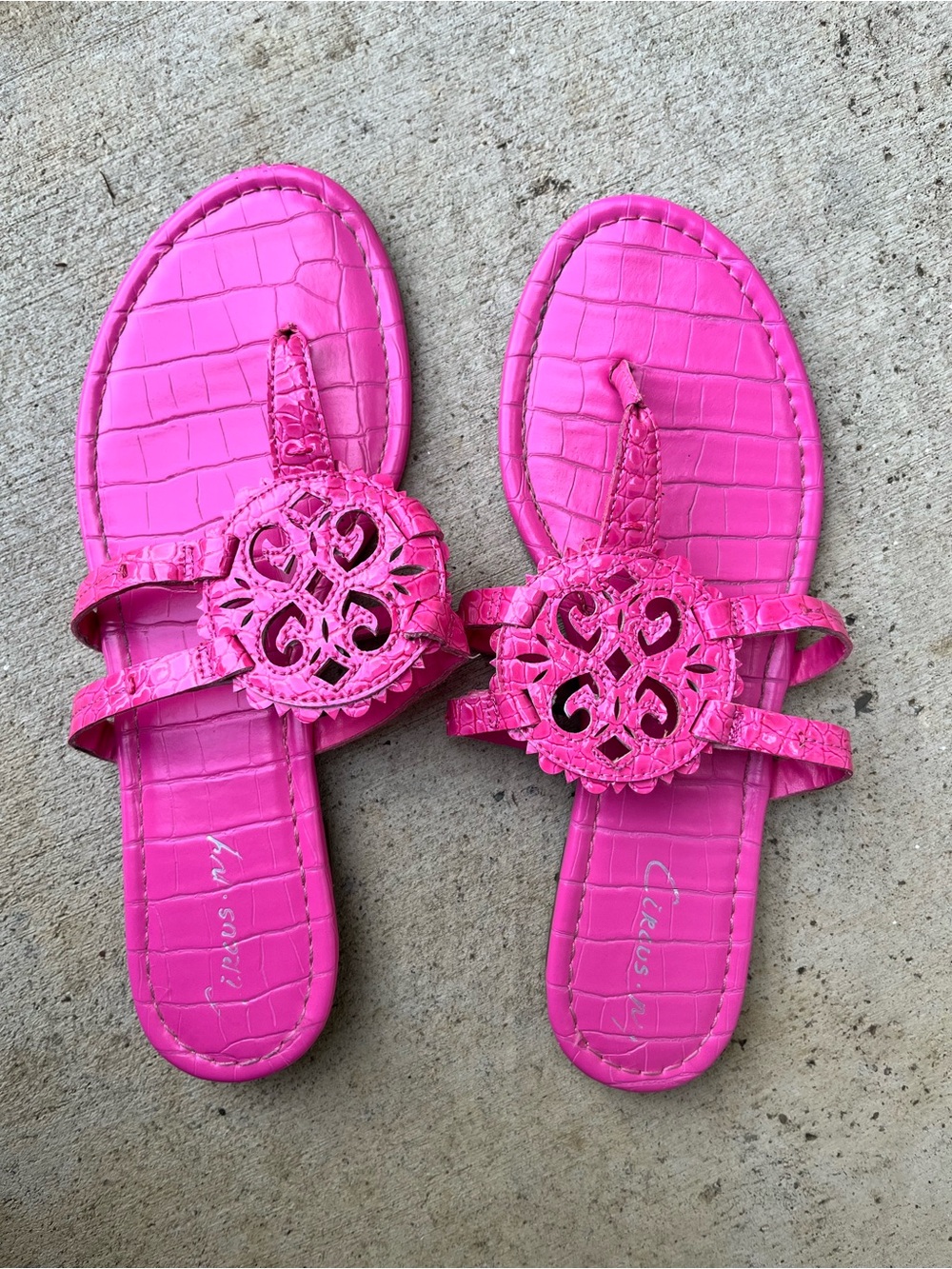 Circus by Sam Edelman Hot Pink Croc-Embossed Leather Slide Sandals
